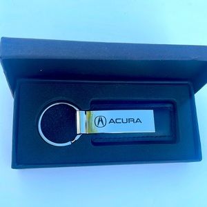 Acura “New” black leather chrome key ring / chain